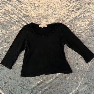 Suzette Black Half Sleeve Ruffle Collar Shirt Size M